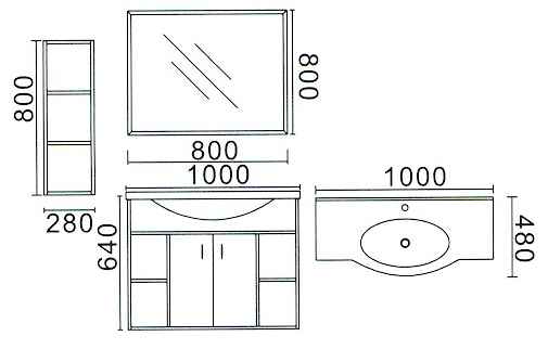 MOBILE PER BAGNO A SOSPENSIONE cm. L.100 H.64 P.48 COME DA FOTO